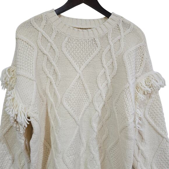 American Eagle Cream Cable Knit Fringe Sweater Women’s Size S - Picture 6 of 6
